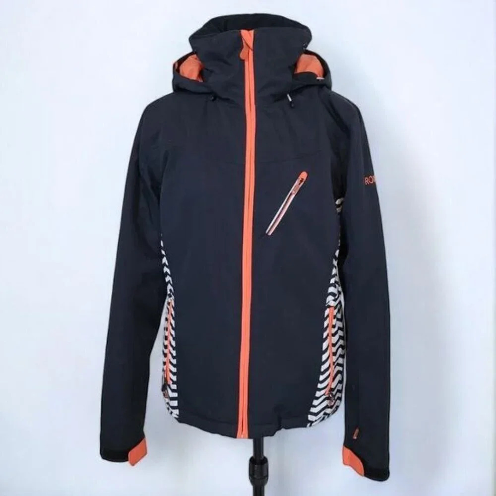 Roxy Black and‎ Orange Jacket with White Zig Zag Stripes - Size Large
